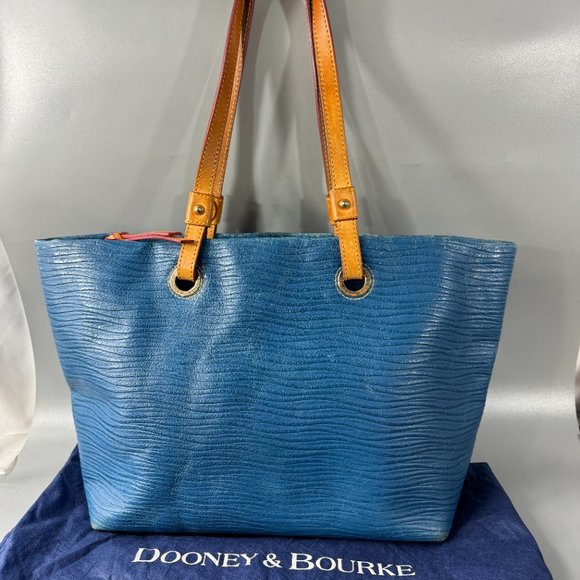 Vintage Dooney & Bourke Large Wavy Blue Leather Tote Bag